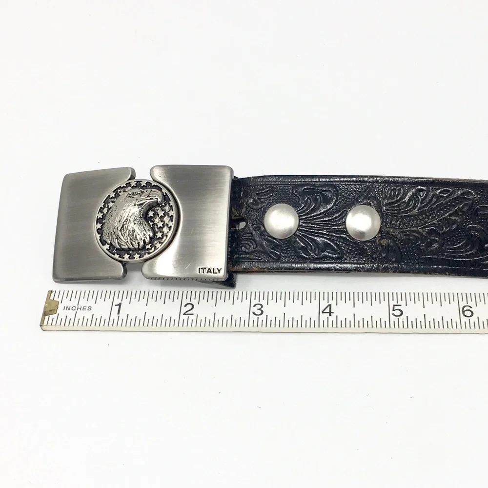 Eagle Italy Metal Buckle vintage leather tooled Belt 44